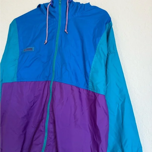 Vintage Columbia windbreaker jacket - retro colorblock track rain coat 80s 90s - Picture 4 of 12